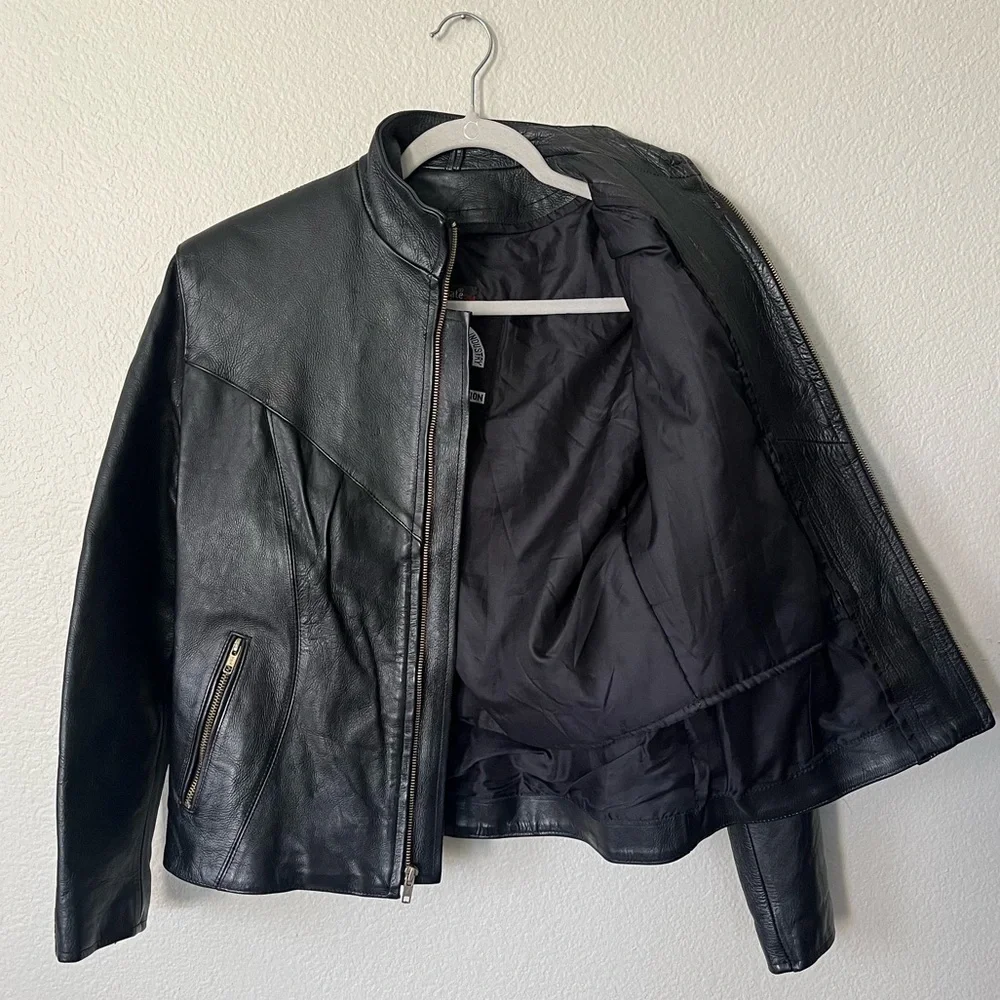Motorcycle Apparel Industry Shaf Black Motorcycle Leather Jacket Men’s Size L